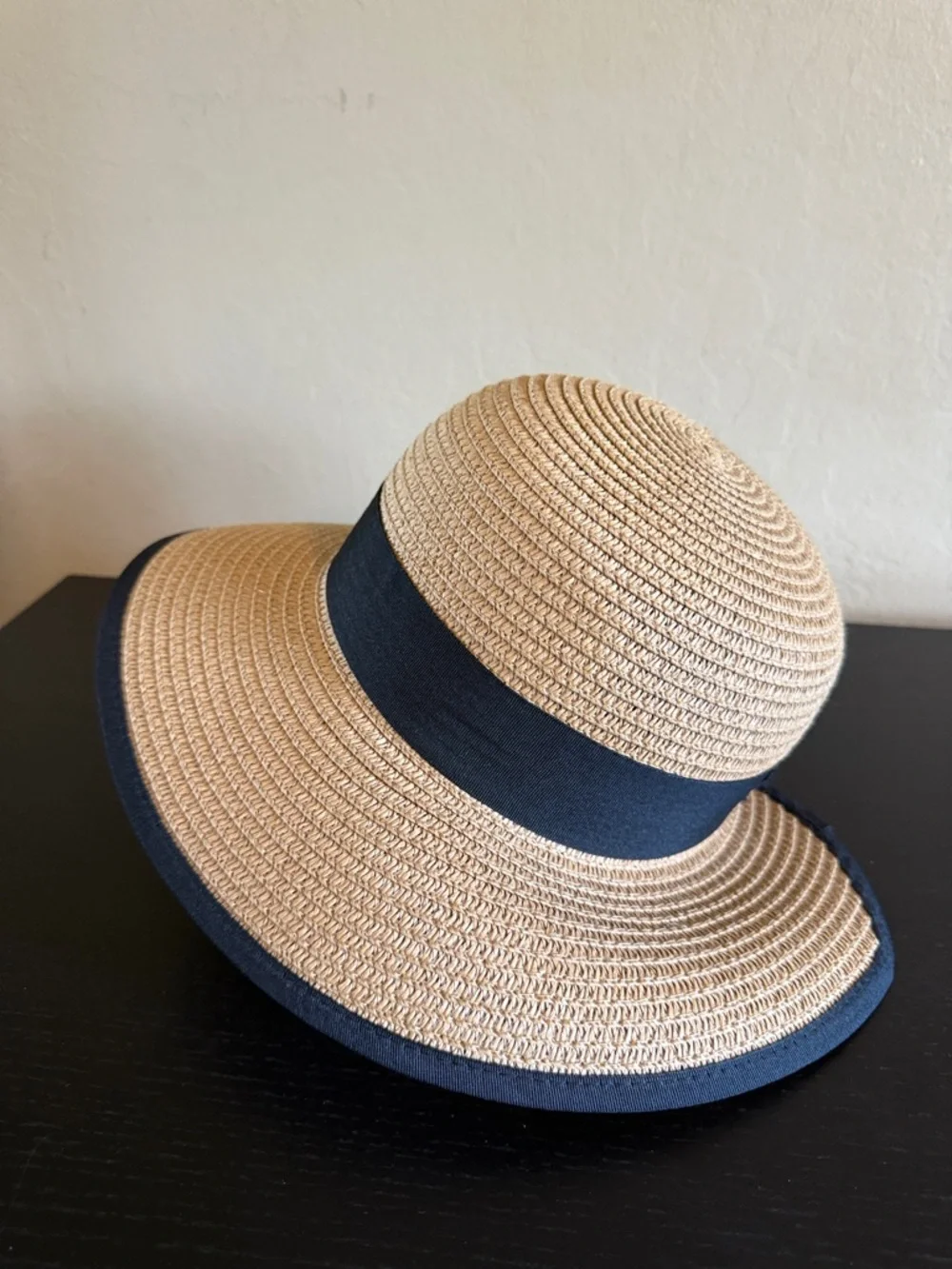 Magid Straw Sun Hat Tan/Natural with Black Ribbon Trim Bow OS New no tag